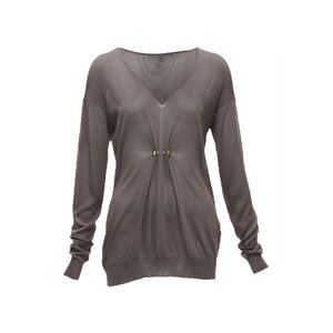 GUCCI dark brown gold minimal stud piercing sheer V neck top